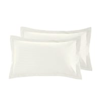 طقم مفرش فندقي مقلم لون ابيض مطفي بدون حشوة مقاس م...