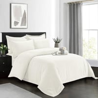 طقم مفرش فندقي مقلم لون ابيض مطفي بدون حشوة مقاس م...