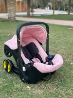 كرسي سيارة مع عربة 4 في 1 ( وردي )