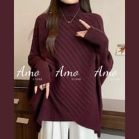 كنزة نسائية على شكل معين هاي نيك خامة مضلعة ناعمة...