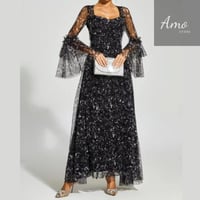 فستان ماكسي لون أسود مشجر تصميم كلاسيك يظهر جمالك...