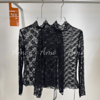 بلوزة أكمام طويلة قماش دانتيل ناعم مخصرة استرتش لو...