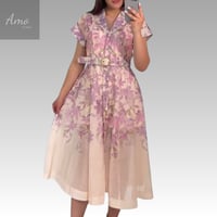 فستان ميدي خامة كتان مشجرة بطبعات الزهور بأكمام قص...