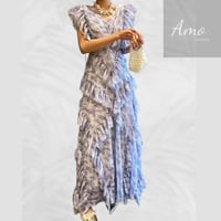 فستان ماكسي بشكل A كلاسيك أكمام حفر بزوائد لون بنف...