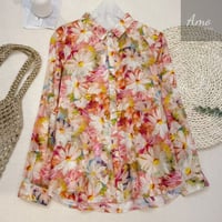 بلوزة مشجرة خامة لينن صيفي كم طويل مقاسها واسع بار...