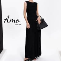 فستان أسود طويل خامة قطن بدون اكمام كاجوال MADR815...