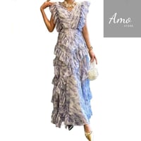 فستان ماكسي بشكل A كلاسيك أكمام حفر بزوائد لون بنف...