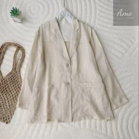 بلوزة لون بيج خامة لينن صيفي كم طويل مقاسها واسع ب...