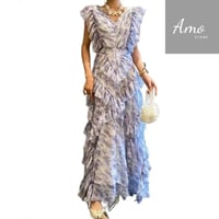 فستان ماكسي بشكل A كلاسيك أكمام حفر بزوائد لون بنف...