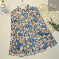 بلوزة مشجرة خامة لينن صيفي كم طويل مقاسها واسع بار...