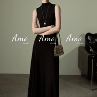 فستان ماكسي نص هاي نيك خامة مرنه ناعمة بدون اكمام...