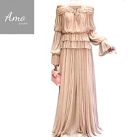 فستان ماكسي لون زهر وردي تصميم كلاسيك يظهر جمالك و...