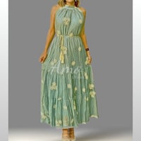 فستان ماكسي حياكة زهر بنمط متعدد الطبقات اوف شولدر...