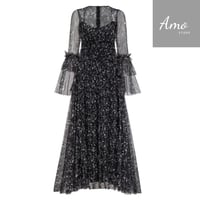 فستان ماكسي لون أسود مشجر تصميم كلاسيك يظهر جمالك...