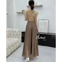 بنطلون طويل كلوش واسع بخصر مرن كسرات او ب طيات مزو...