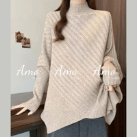 كنزة نسائية على شكل معين هاي نيك خامة مضلعة ناعمة...