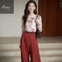 بنطلون طويل رسمي أنيق بحزام لون أحمر ناري MATR7053...