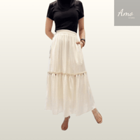 تنورة ميدي بشريط دانتيل خامة ناعمة سادة MASK7821