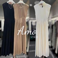 فستان طويل بخصر مرن مشغول بخياطه زم شكل انسيابي MA...