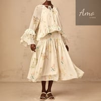 فستان لون سكري واسع مشجر كلاسيك قطعتين MADS59353#