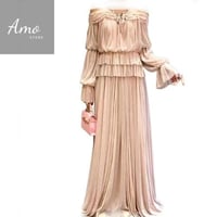 فستان ماكسي لون زهر وردي تصميم كلاسيك يظهر جمالك و...