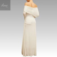 فستان ماكسي بأكمام طويلة بدرابي خامة مرونة عالية ب...