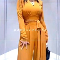 جمبسوت نسائي سهرة سواريه لون كركمي بحزام لف على ال...