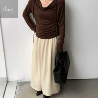 تنورة طويلة ماكسي لون رمادي خصر مرن قصة كوين خامة...