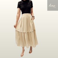 تنورة ميدي بشريط دانتيل خامة ناعمة سادة MASK7821