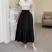 بنطلون طويل واسع بخصر عريض مرتفع و مرن مريح باللبس...