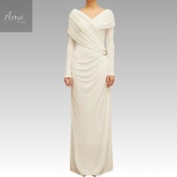 فستان ماكسي بأكمام طويلة بدرابي خامة مرونة عالية ب...