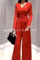 جمبسوت نسائي سهرة سواريه لون أحمر بحزام لف على الخ...