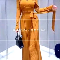 جمبسوت نسائي سهرة سواريه لون كركمي بحزام لف على ال...