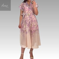 فستان ميدي خامة كتان مشجرة بطبعات الزهور بأكمام قص...