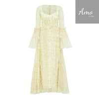 فستان ماكسي لون أصفر مشجر تصميم كلاسيك يظهر جمالك...