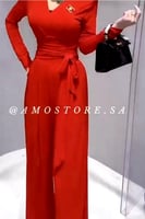 جمبسوت نسائي سهرة سواريه لون أحمر بحزام لف على الخ...