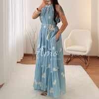 فستان ماكسي حياكة زهر بنمط متعدد الطبقات اوف شولدر...