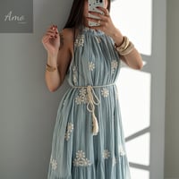 فستان ماكسي حياكة زهر بنمط متعدد الطبقات اوف شولدر...