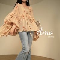 فستان ان لون مشمشي واسع مشجر كلاسيك قطعتين MADS593...