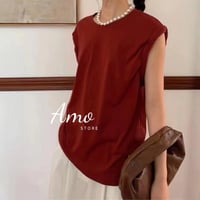 تيشيرت لون برغندي ساده الكم حرف V مبروم MATS250666