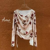 بلوزة أوف شولدر قماش تل لون وردي مشجر أكمام طويلة...