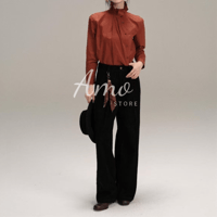 بلوزة انيقة لون أحمر ناعمة بأكمام طويلة بأزرار أما...