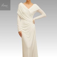 فستان ماكسي بأكمام طويلة بدرابي خامة مرونة عالية ب...