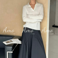 كنزة نسائية بولو بياقة على شكل حرف V خامة مضلعة نا...