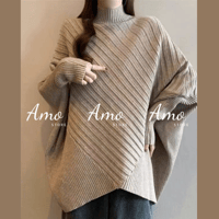 كنزة نسائية على شكل معين هاي نيك خامة مضلعة ناعمة...