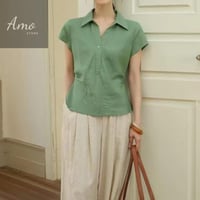 بلوزة ناعمة خامة لينين سادة نص كم بياقه زراير نص م...