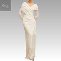 فستان ماكسي بأكمام طويلة بدرابي خامة مرونة عالية ب...