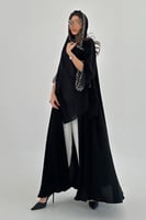 عباية تطريز ابيض كريب ملكي أكمام مفتوحة