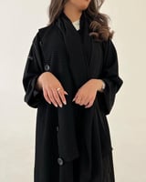 عباية نص اسود كلوش نص قماش اندونيسي نقش مميز مع أز...