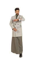 بالطو رجالي فاخر رمادي فاتح مزدوج الأزرار